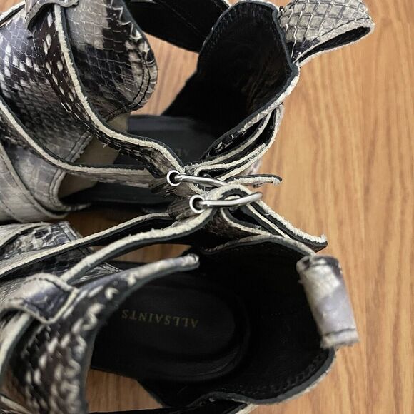 ALLSAINTS Ivory Leather Darcy Pointed Toe Cutout Snakeskin Ankle Booties 38 US 8 - Picture 6 of 9